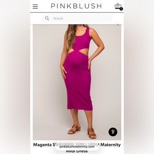 Blue Sleeveless Side Cutout Maternity Midi Dress (Small)